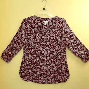 Lilacs on black print 3/4 length sleeves
